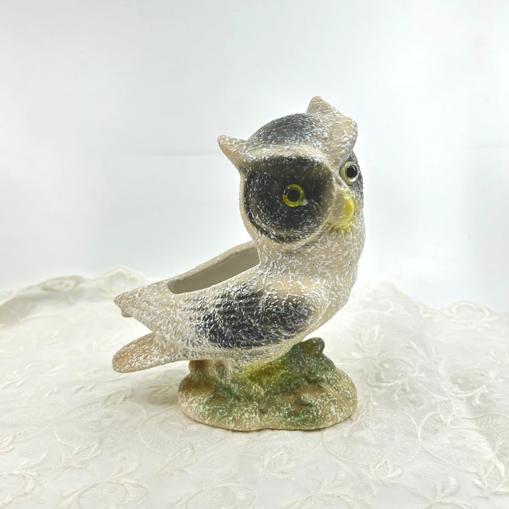 Vintage Owl Planter Mid Century Figurine Decorative Plant Pot Realistic